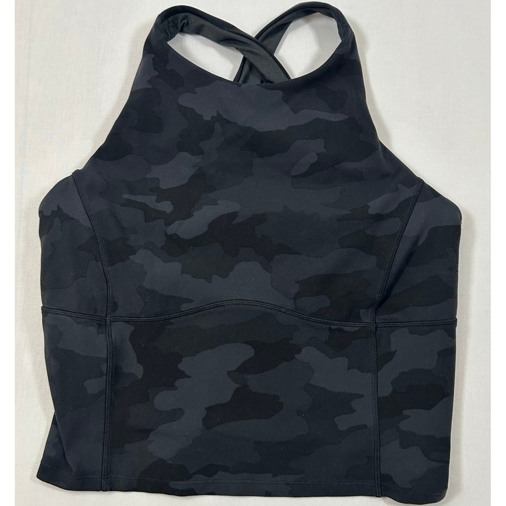 Lululemon Key to Balance Tank Womens 8 Black Camo Nulu High Neck Crop Top